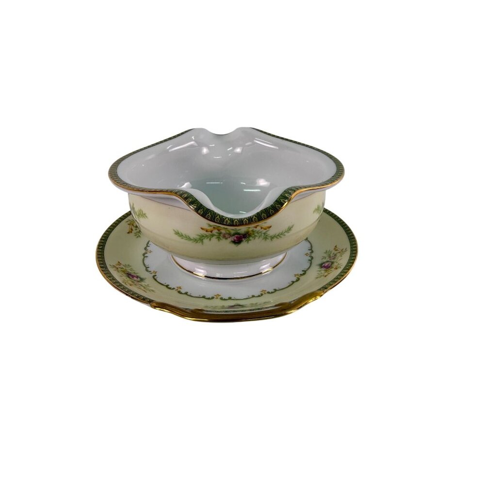 Vintage Meito China Gravy Sauce Boat w/ Underplate Charm Pattern Gold Trim Japan - Picture 3 of 6